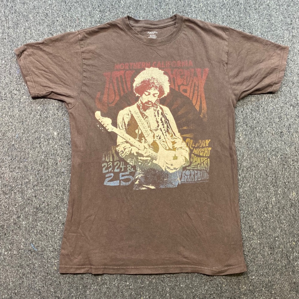 Authentic Hendrix TShirt Sz M Mens Brown Grunge Rock Graphic Tee 4JH91790W 2007